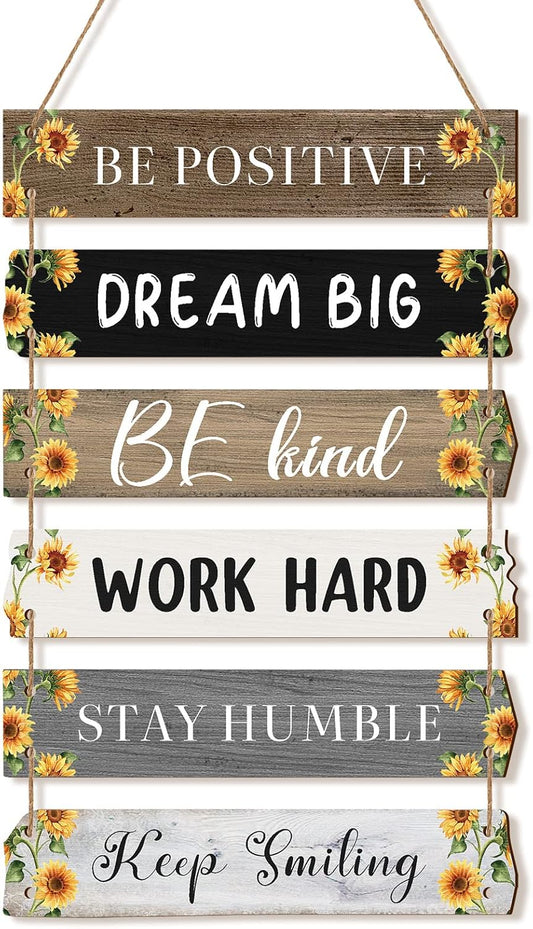 6 Pieces Rustic Wall Hanging Plaque Sign Inspirational Wall Art Farmhouse Wooden Door Signs Positive Plaque with Quotes Motivational Quote Decor for Office Bedroom Living Room(Sunflower Style)