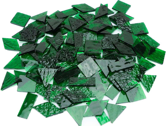 200G Large Size Transparent Glass Mosaic Tiles for Crafts, 4 Shapes Textured Cathedral Stained Glass Mosaic Pieces for Mosaic Art Decor, Leaf Green