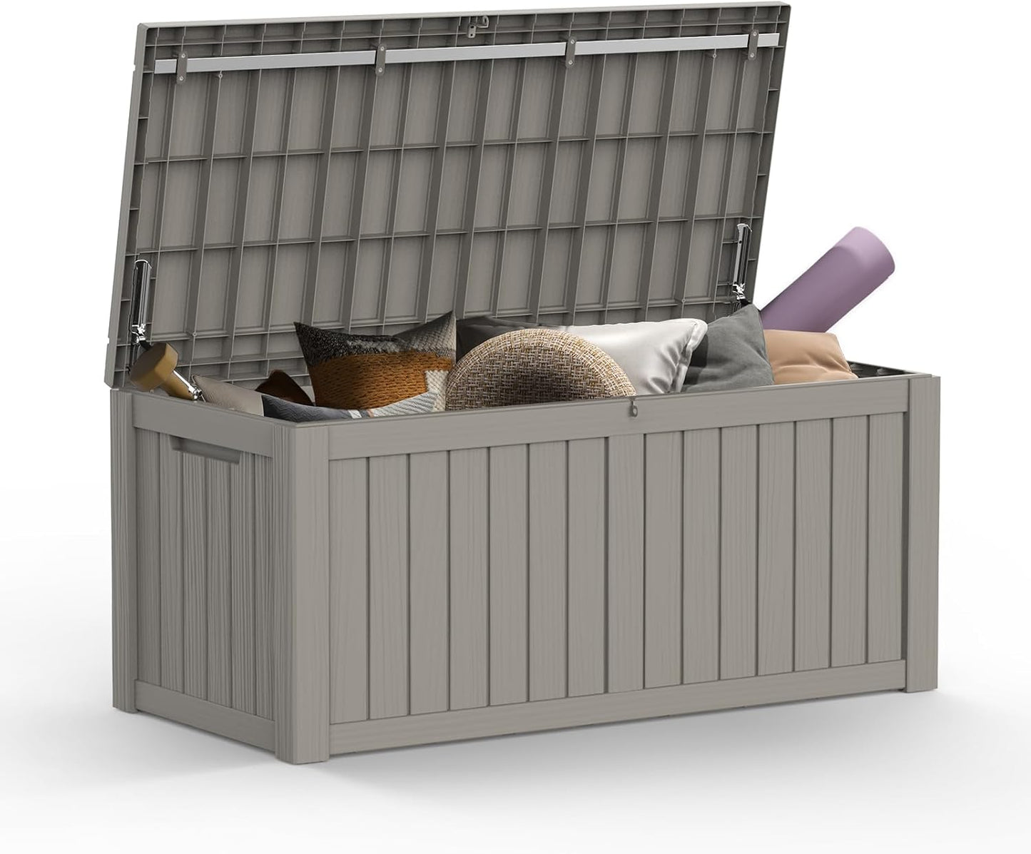 Mars Villa 119 Gallon Outdoor Storage Box, Large Resin Deck Box Waterproof, Storage Bin for Outside Patio Furniture Cushions, Pool Supplies, with Hydraulic Hinge, UV Resistant and Weatherproof, Greige