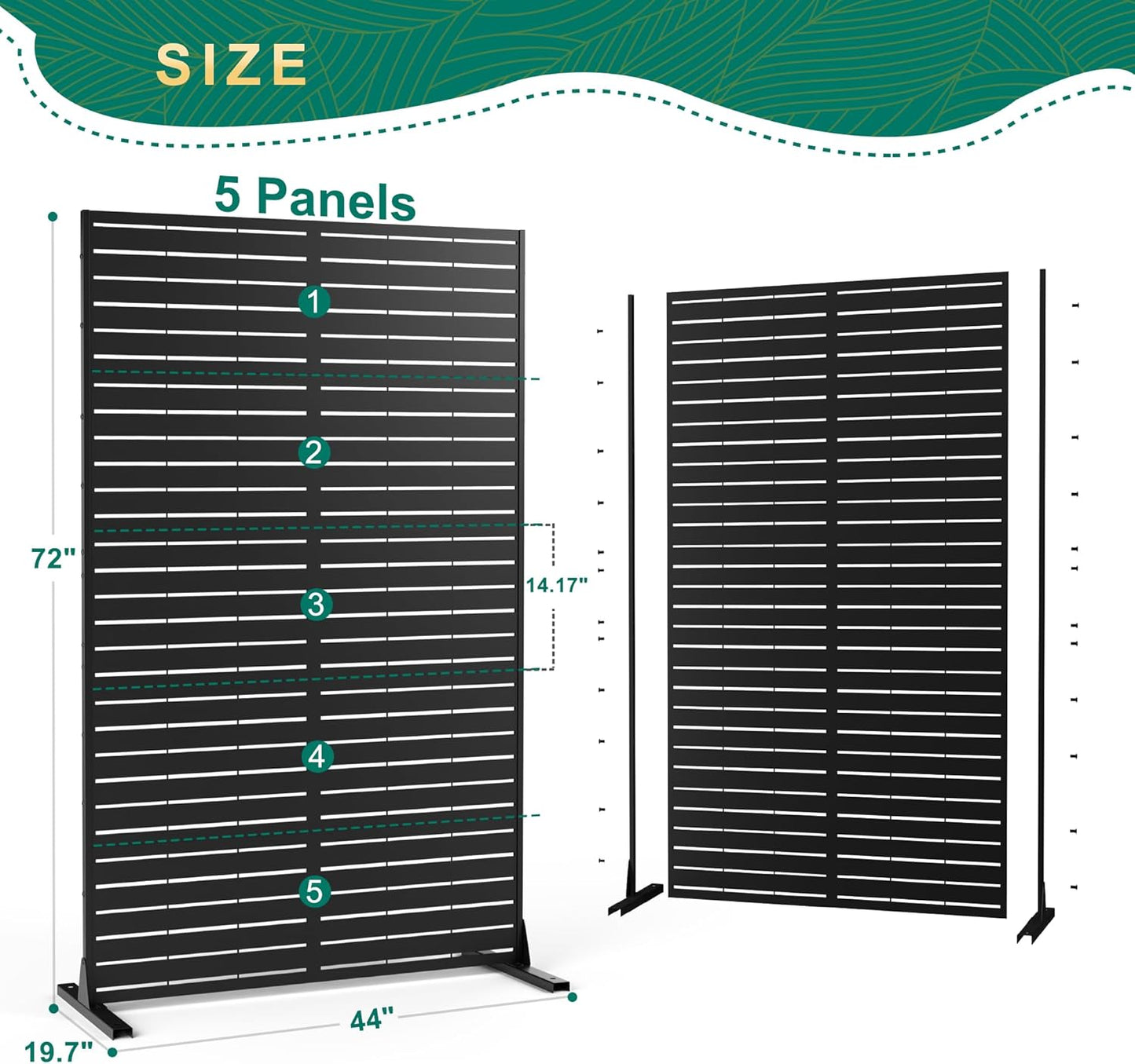 72" H×44" W Metal Privacy Screen Outdoor Privacy Screen Freestanding, Outdoor Privacy Screens and Panels for Patio Lawn Deck, Outdoor Privacy Panels Decorative Privacy Fence(Consists of 5 Panels)