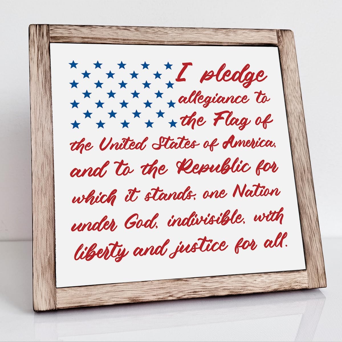 Patriotic Plaque Sign, I Pledge Allegiance to the Flag of United States of America, Wood Box Plaques Desk Decor, American Flag Sign, 4th of July Decoration, Independence Day Decor E
