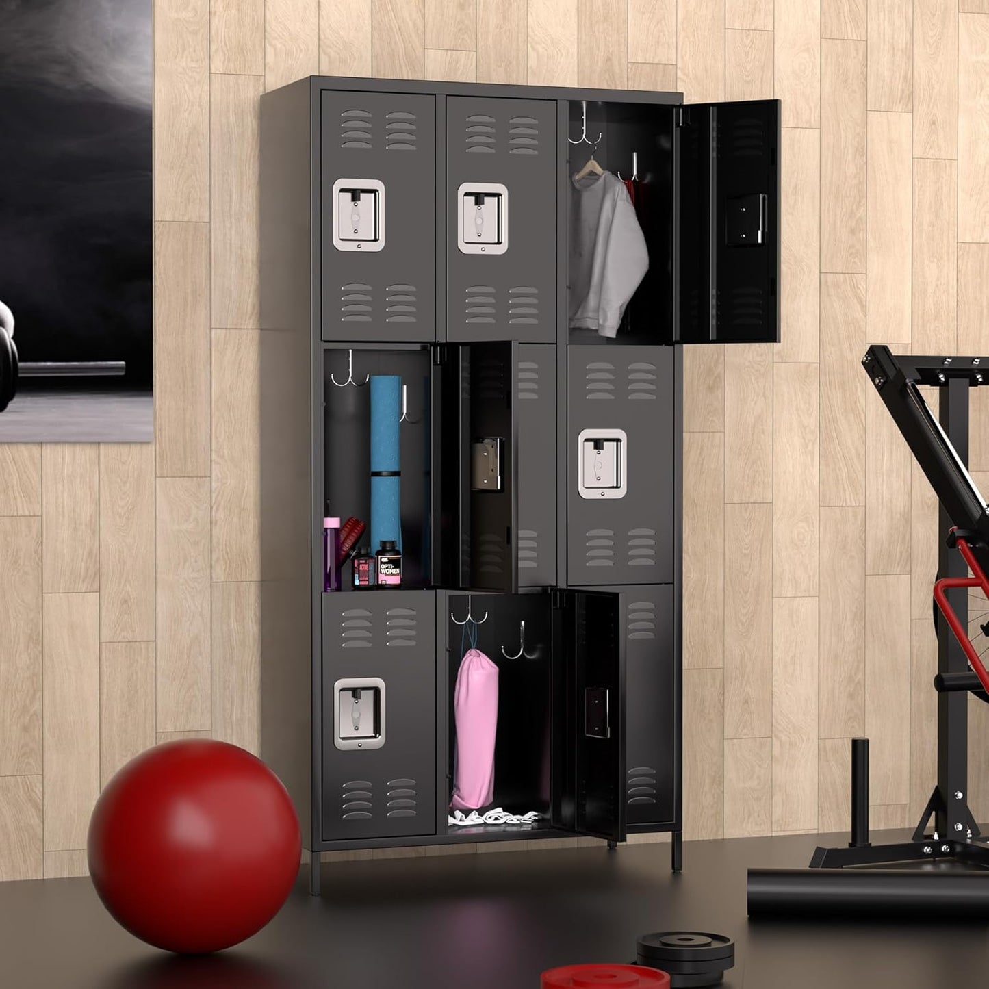 9-Door Metal Locker with Lock, 71”H Multi-Use Storage Locker for Employees, School, Office, Gym, Home, Garage, Industrial - Assembly Required