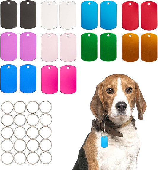 [Press TX Art] 40 Pcs Round(Circle), Bone, Rectangle, Heart Anodized Aluminum Stamping Blanks Tags 10 Mixed Colors Metal Engraving ID Name Tags with Rings (Rectangle in 10 Colors)