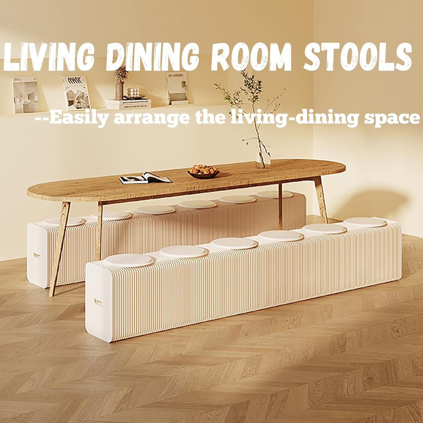 Foldable Kraft Paper Stool, Honeycomb Accordion Folding Bench, Collapsible Paper Stool for Small Spaces, Portable Footrest and Side Table for Living Room and Office,White-44×31×600cm