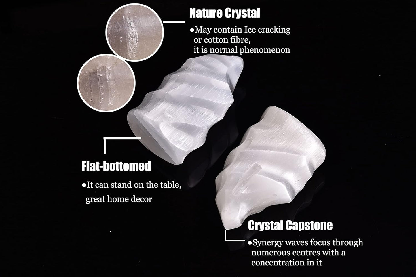 AMOYSTONE Selenite Crystal Tower Flame Shaped Stone Large Healing Crystal Meditation Home Decor 4"