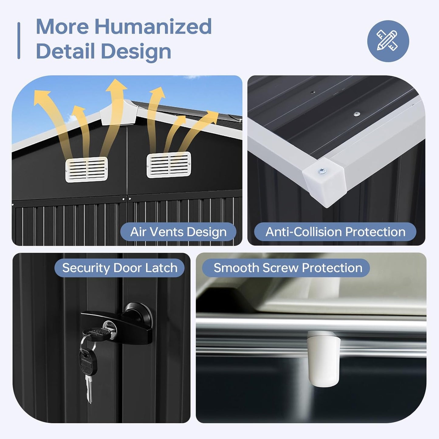 8x10 FT Outdoor Storage Shed, Utility Steel Tool Shed with Lockable Door and Air Vents, Galvanized Metal Shed for Garden Backyard Patio Lawn (8'x10', Black)