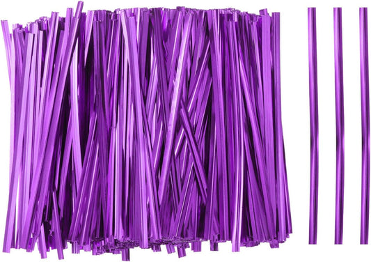 HARFINGTON 800pcs Bag Twist Ties 4" Reusable Plastic Metallic Twist Ties Wire Cable Ties for Party Bread Candy Cake, Purple