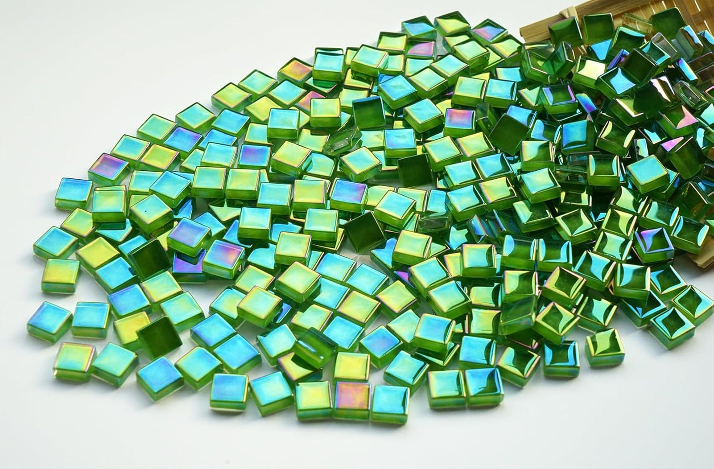 335PCS Lush Green Iridescent Mosaic Tiles, 300G Small Glass Perfect for DIY Crafts and Home Decoration, Ideal for Creative Art Projects, Great for Artists and Mosaic Lovers
