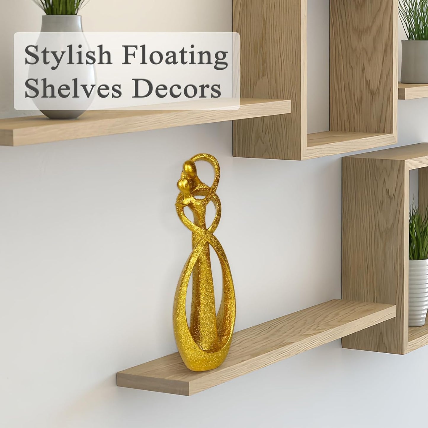 Trycooling Kissing Lovers Statue Abstract Sculpture Resin Statues for Home Decor Modern Home Office Desktop Shelf Bookshelf Decor (Gold)