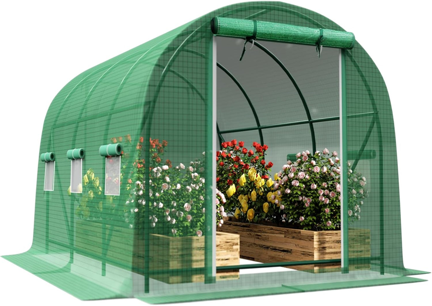 Walk-in Tunnel Greenhouse，Portable Plant Hot Housewith Dual Zippered Screen Doors & 6 Screen Windows Heavy Duty Plastic Plant Warm House with Reinforced Frame (12x7x7 FT)