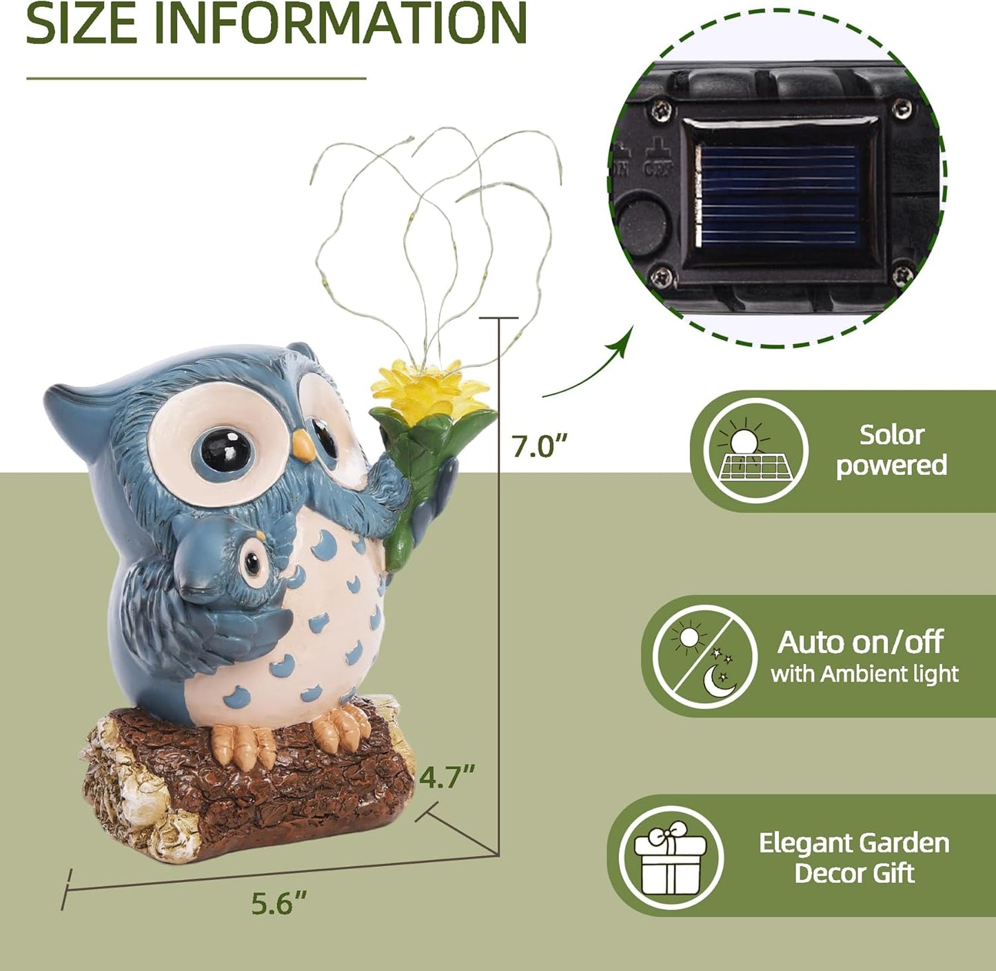 Solar Garden Statues Outdoor Decor, Fairy Owl Statue Garden Decor, Resin Yard Decorations Outdoor for Patio, Porch, Balcony, Lawn Ornaments, House Warming Birthday Gifts for Mom Women Grandma