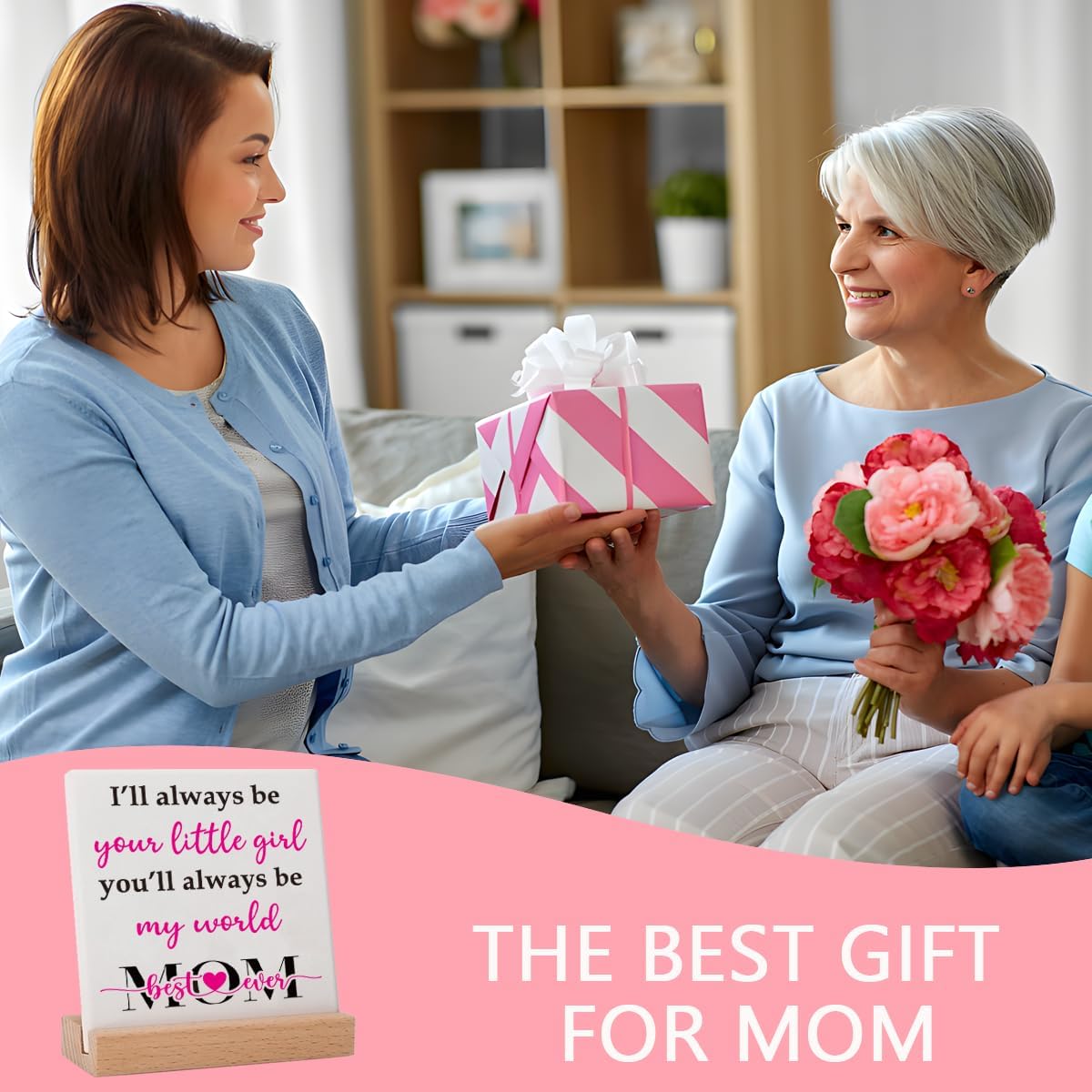 Valentines Day Gifts for Mom from Daughter Son, Mom Birthday Gifts for Mother, Mothers Day Gifts Thank You Mom Gifts for Mother in Law Stepmother Bonus Mom Single Mom, Best Mom Ever Decoration Plaque
