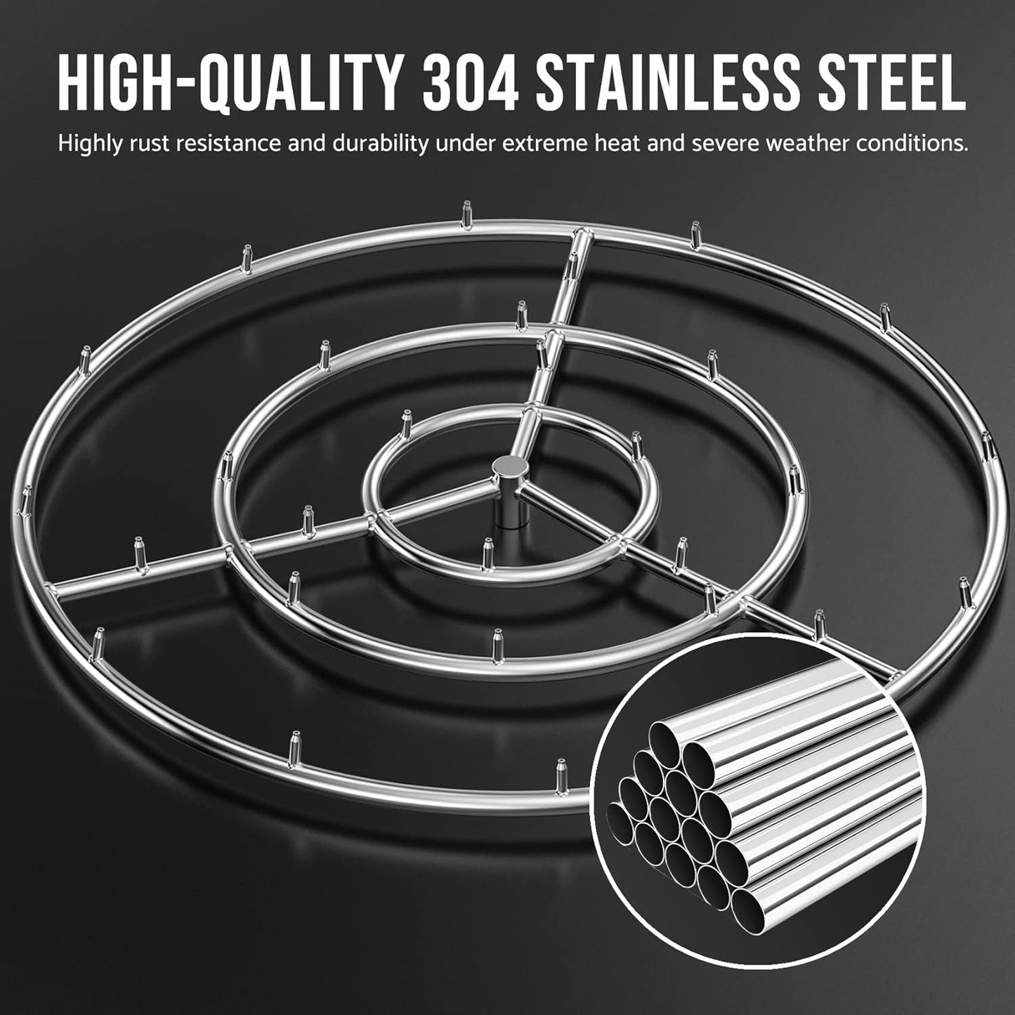 Skyflame 30-Inch Round Stainless Steel Fire Pit Jet Burner Ring, High Flame