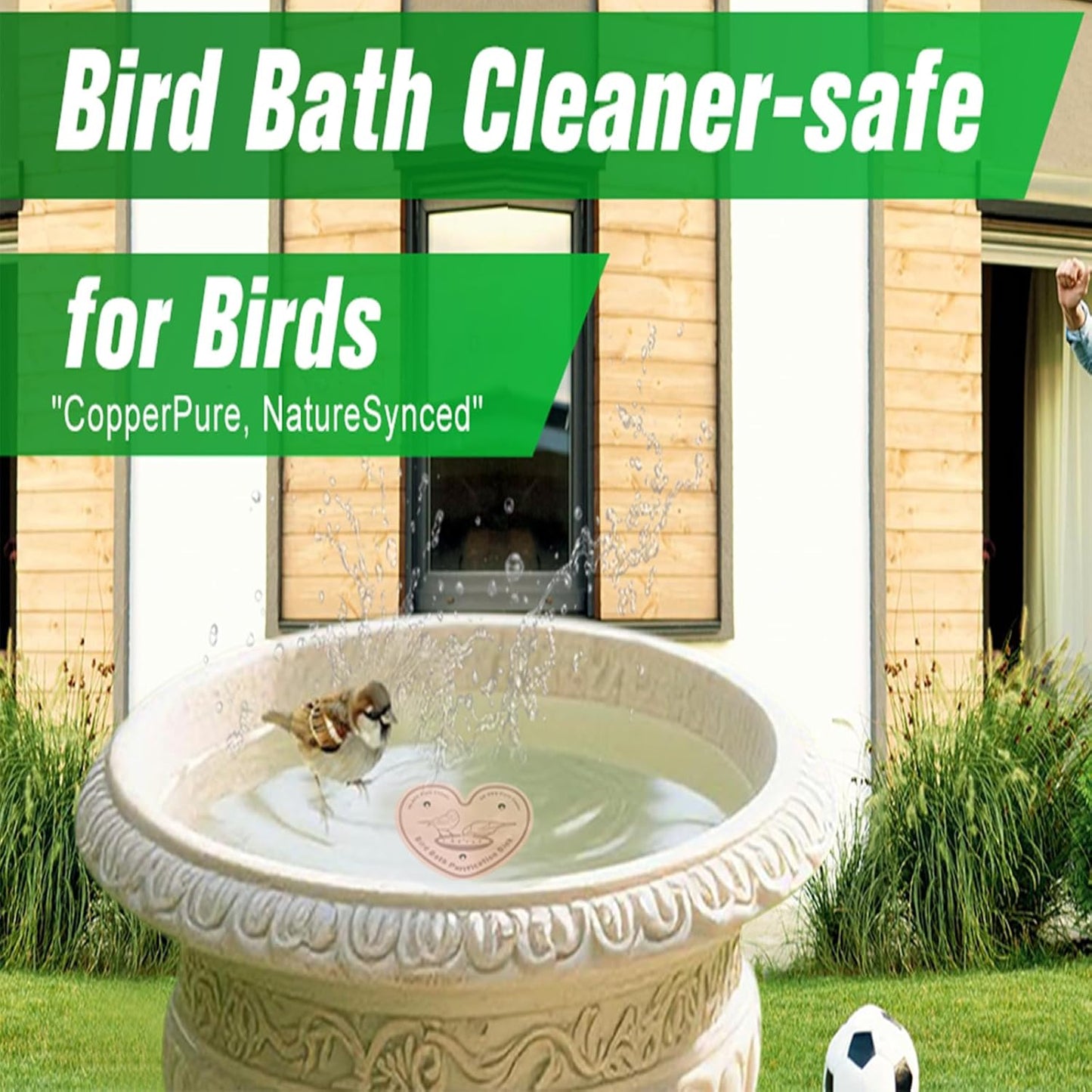 1-Pack 99.99% Pure Copper Bird Bath Purification Disk,Copper Disc with Stable Triple-Point Support,Fits All Outdoor Bird Baths(Heart-Shaped)