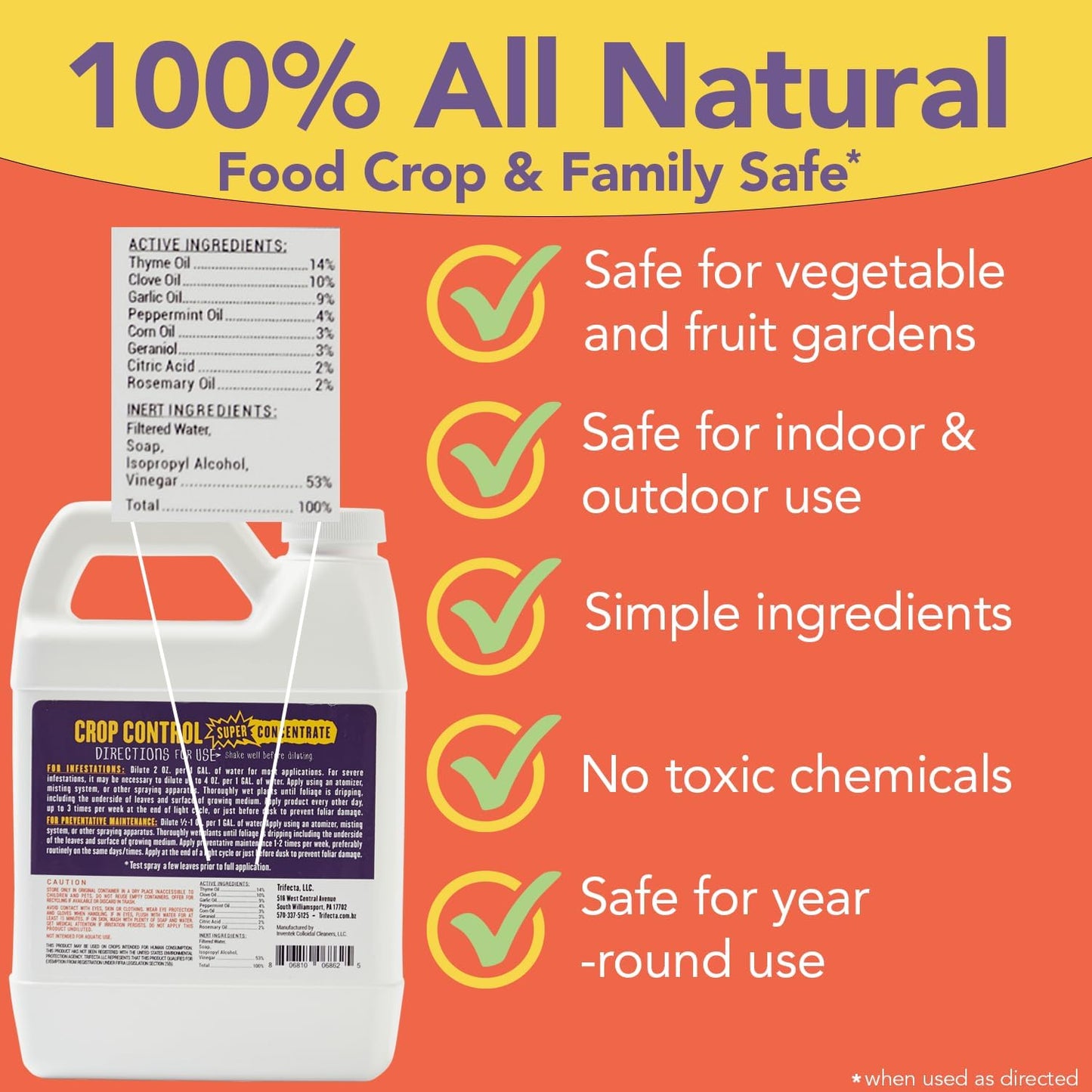 Trifecta Crop Control Super Concentrate All-in-One Natural Pesticide, Fungicide, Miticide, Insecticide, Help Defeat Spider Mites, Powdery Mildew, Botrytis, Mold, and More on Plants 4 OZ