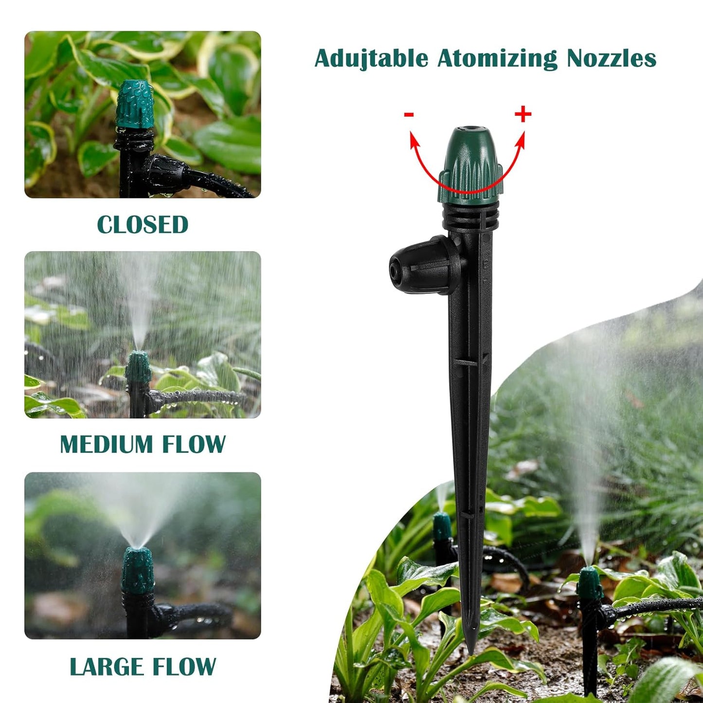 25PC Anti-Drop Drip Irrigation Spray,Lock Barbed Design Misting Drippers for 1/4" Irrigation Tubing,Adjustable 360 Degree Micro Spray on 6.3" Stake for Garden Watering System (25pc-Adjustable Emitter)