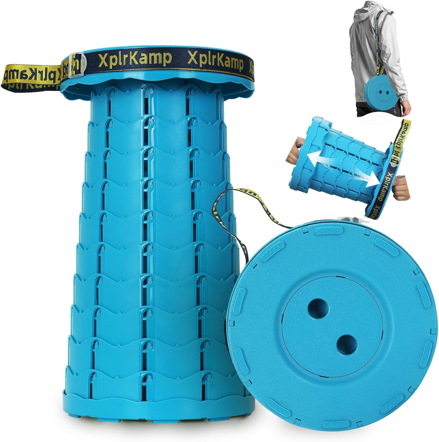 Retractable Folding Stool - Heavy Duty 400 lb Collapsible Portable Stool for Camping, Hiking, Fishing, Indoor/Outdoor with Non-Slip Base and Lightweight Design (Lakeblue, 1-Pack)