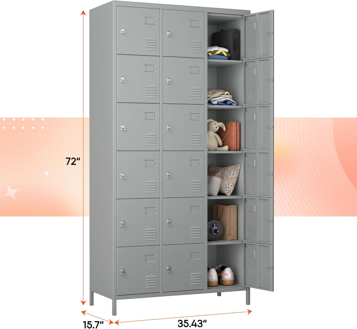 18 Doors Metal Lockers for Employees for Offices School Gyms Home,Assembly Required,Light Gray