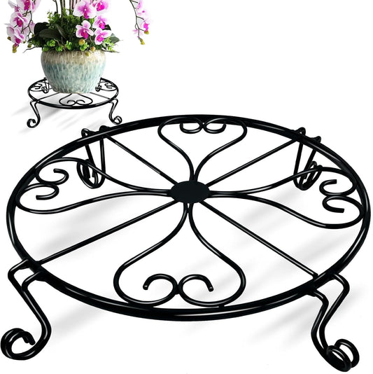 1 pack 10"-12" Metal Plant Stand Outdoor, for Flower Pot Heavy Duty Potted Holder Round Wrought Rustproof Iron Planter Stand, plant Stands Indoor Clearance and Outdoor patio - 12 Inches Black