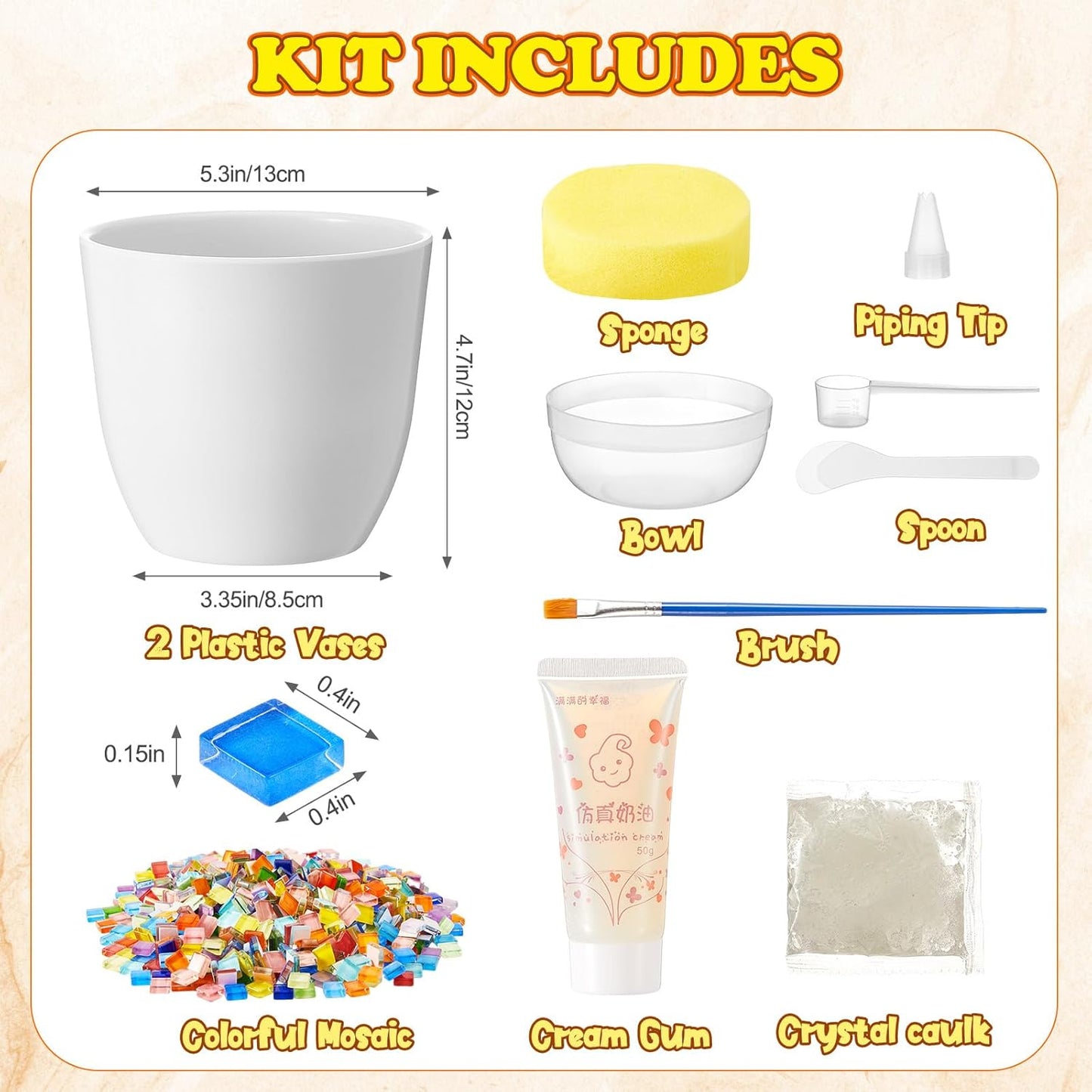 Tioncy 2 Set DIY Vase Mosaic Kit for Adults Gift, DIY Arts and Craft Kits with Vase Flower Mosaic Accessories Art Kit for Room Decor Craft Lovers Handmade, Home Decor Gifts(Rainbow)