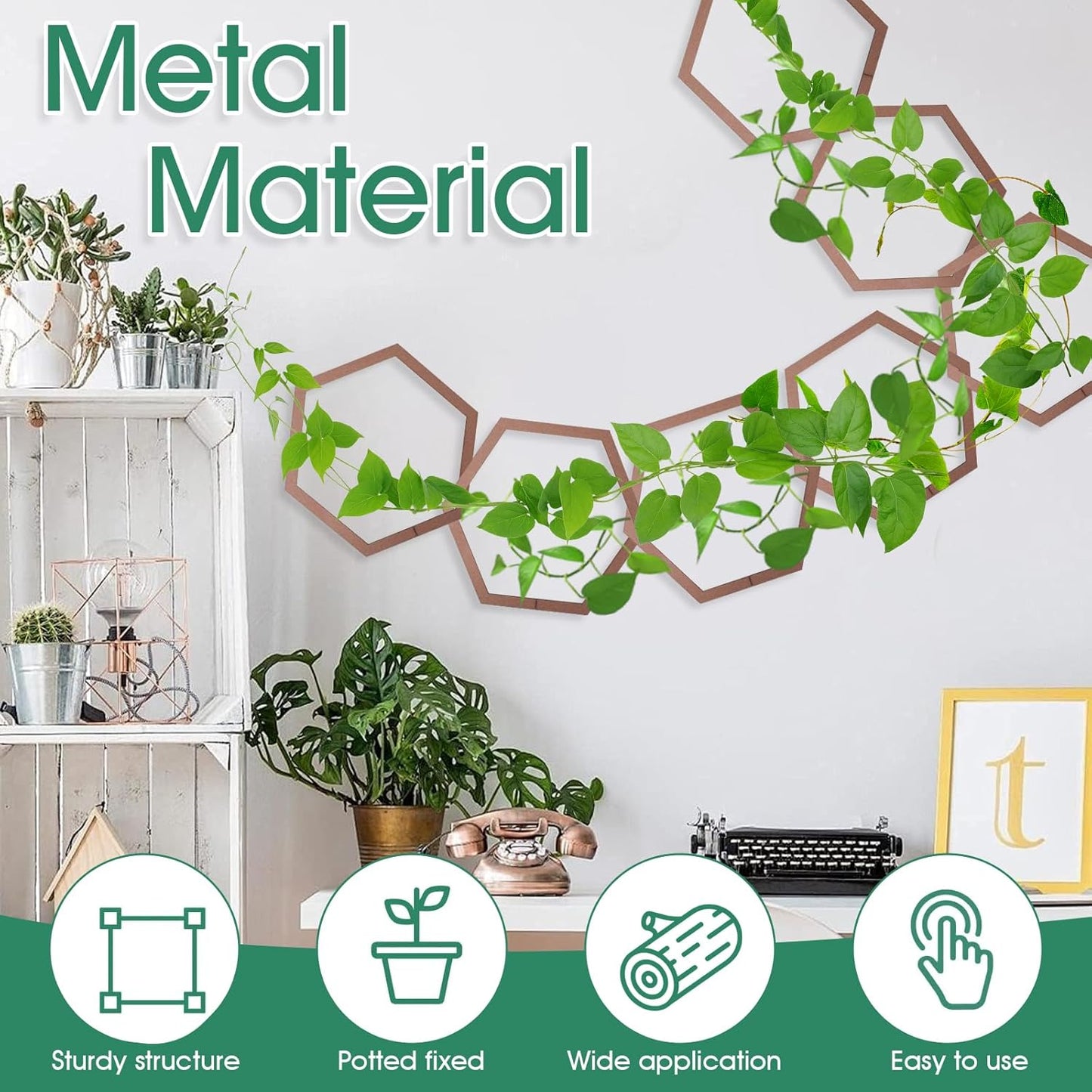 20pcs Chain Trellis for Climbing Plants, HSSZXFR DIY Plant Climber Support for Vines and Garden Wall Trellis, Indoor and Outdoor Accessories for Monstera Pothos Ivy Flower (Hexagonal)