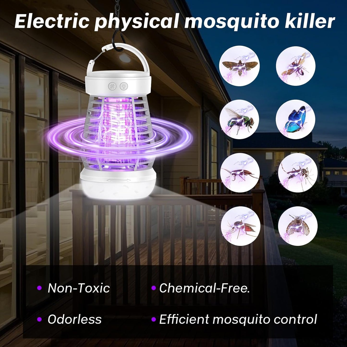 Upgraded Fly Traps,3 in 1 Bug Zapper Outdoor & Indoor, Electric Mosquito Killer Lamp with 2000V Grid & On/Off Switch, Mosquito Traps for Kitchen, Patio, Backyard, and More (White)