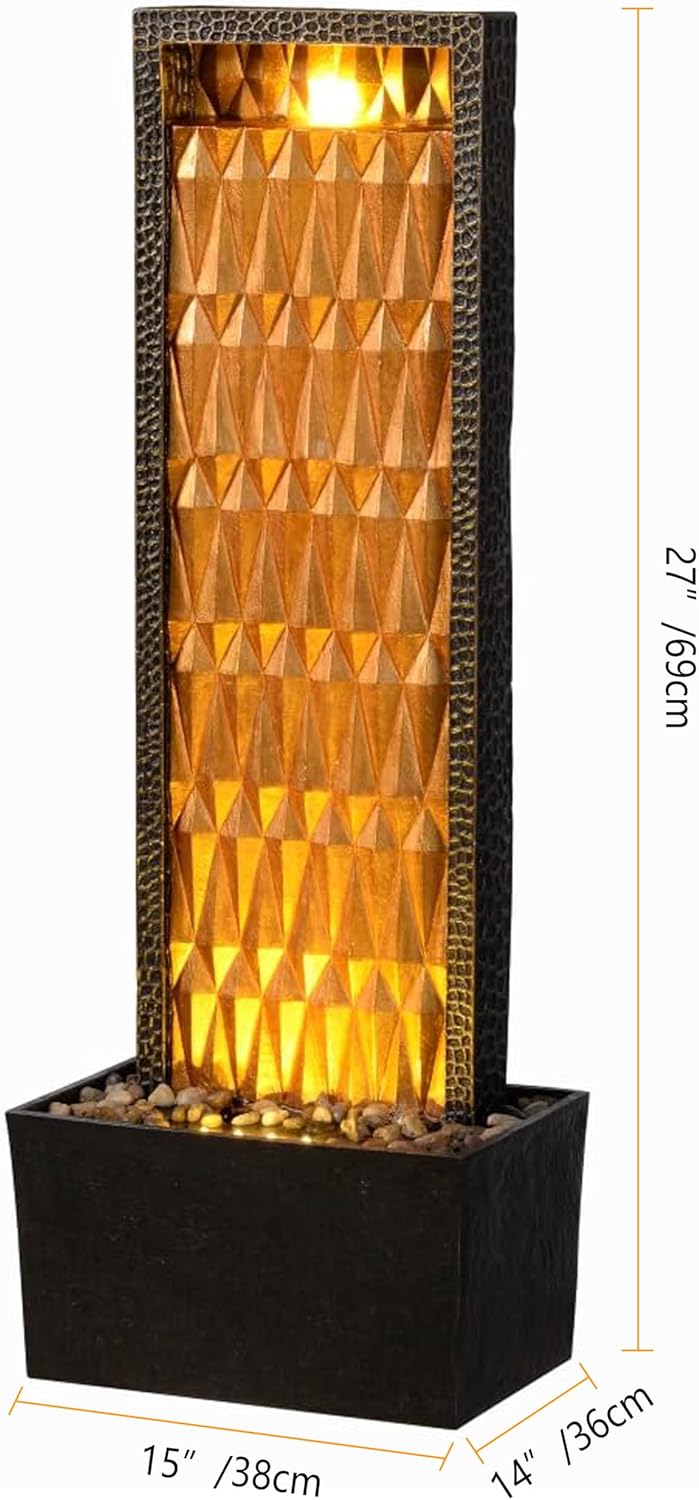 Indoor Water Fountain - 27'' Tall Waterfalls Water Features, Gold Brilliant Design, Decor Your Home, Livingroom,Office,Outdoor Garden, Patio, Backyard