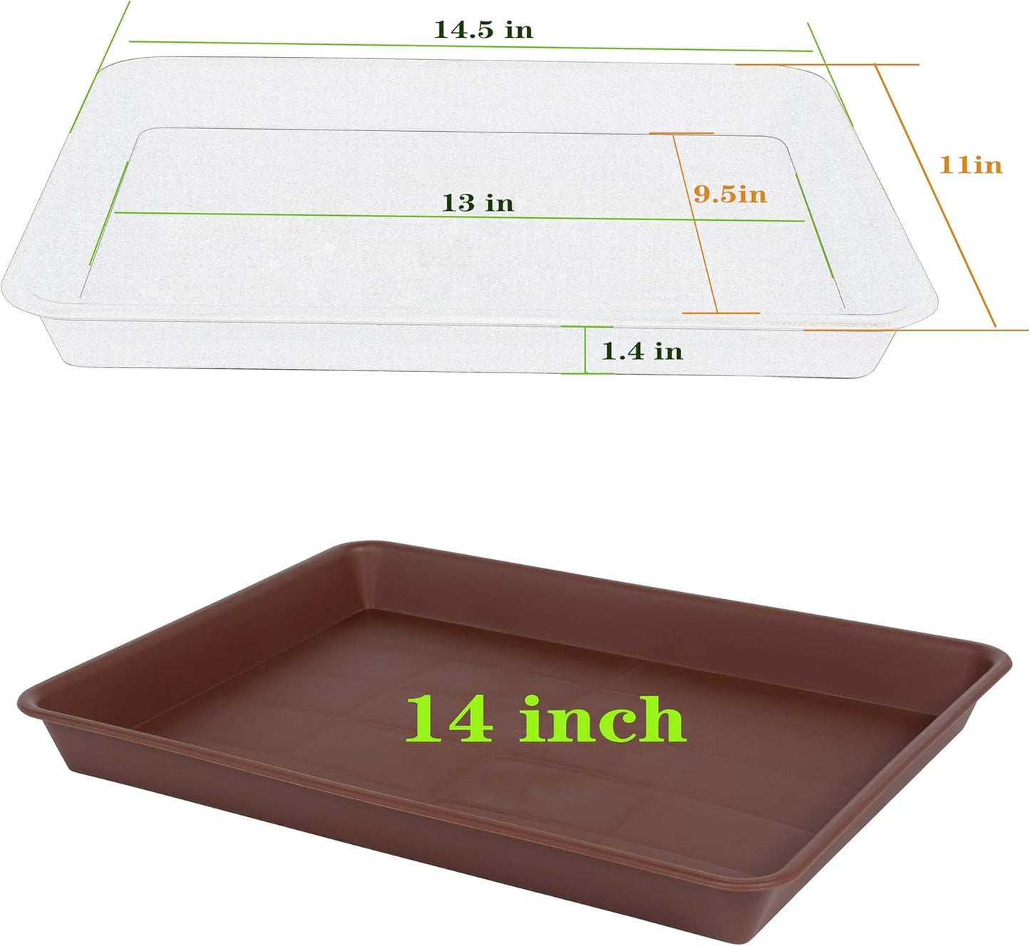 Rectangle Plant Tray, Plant Drip Tray, Plant Pot Saucers, Plant Germination Trays, Plant Saucers, 14.5'' x 11'' x 1.5'' (2 pack), Chocolate