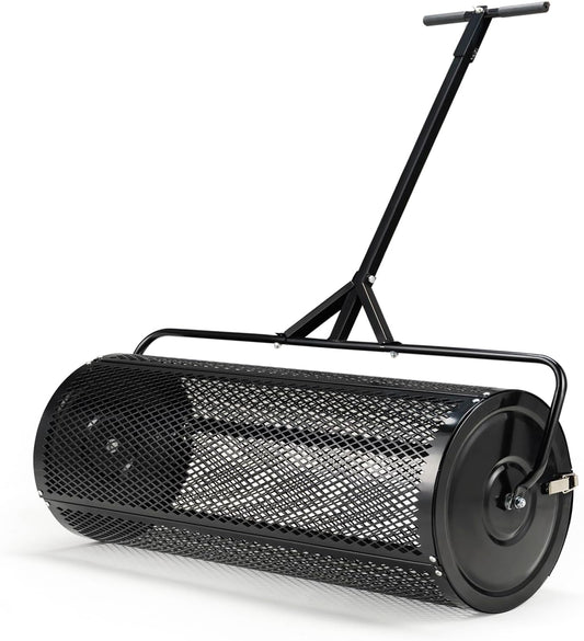 Compost and Peat Moss Spreader with Updated 2 in 1 ATV & T Shaped Handle, 16”WX48”L, Lawn and Garden Peat Moss Roller w/Laser Cutting Wire Mesh Baskets for Spreading Manure, Topsoil