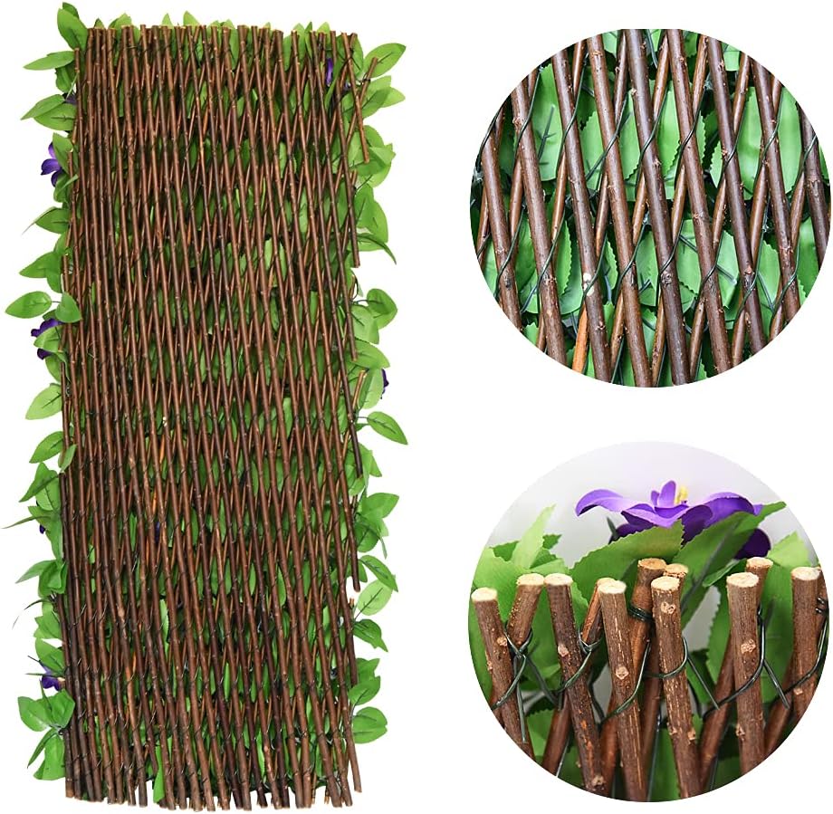 Expandable Fence Privacy Screen for Balcony Patio Outdoor,Decorative Faux Ivy Fencing Panel,Artificial Hedges (2, Purple Flower)