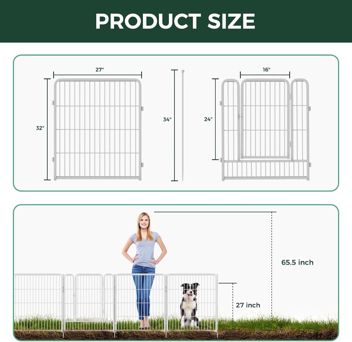 FXW Garden Fence Outdoor for The Yard – 32in(H) x 18.2ft(L) Heavy Duty Metal Animal Barrier for Dog and Rabbit, Decorative Dog Fence, 8 Panels, White