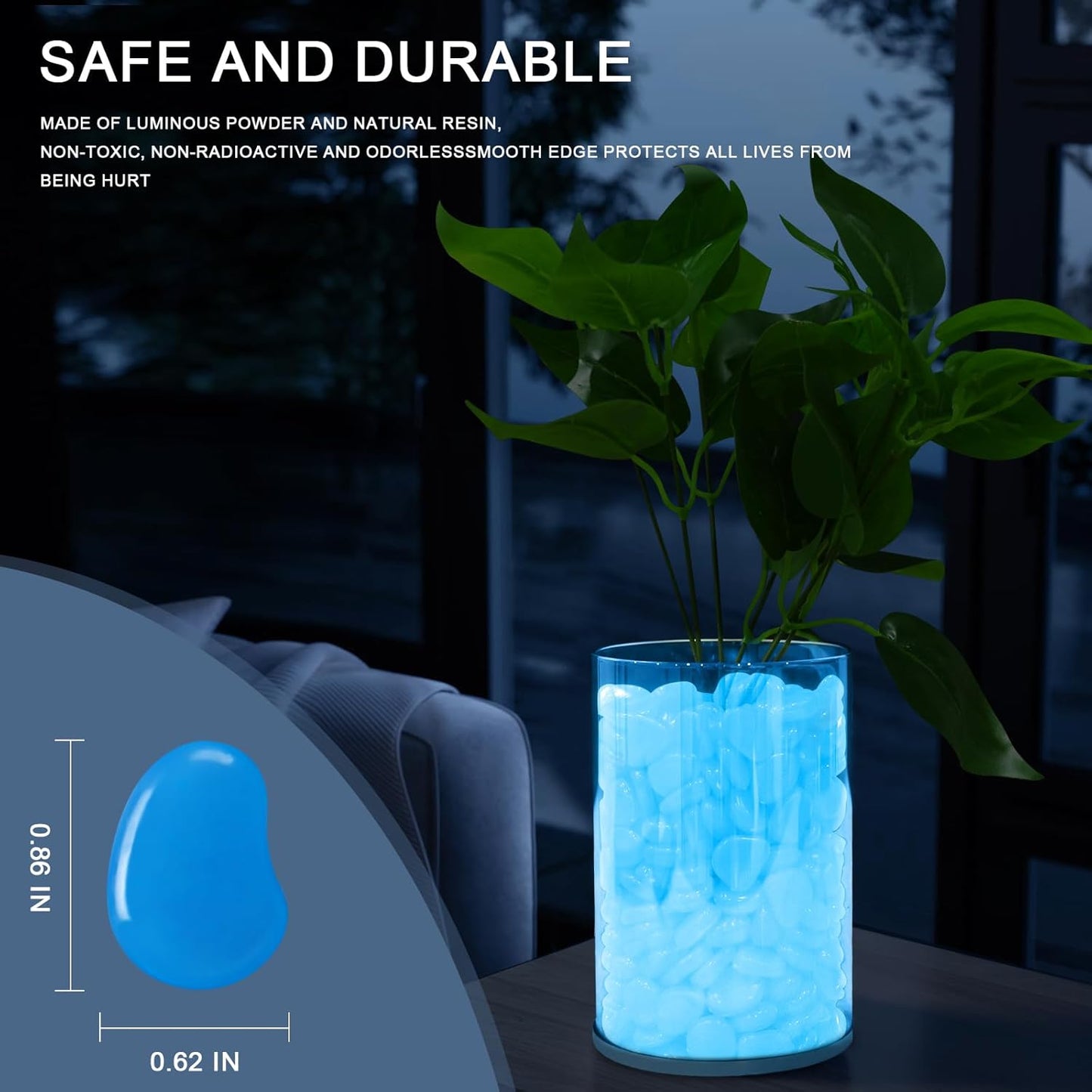 Oubest Glow in The Dark Rocks for Outdoor Landscaping Garden Stones, 0.8 Inch White Glow Pebbles Luminous Stones Decorative Rocks for Vases Pathway Walkway Yard Patio Fountain Driveway, 150PCS, White