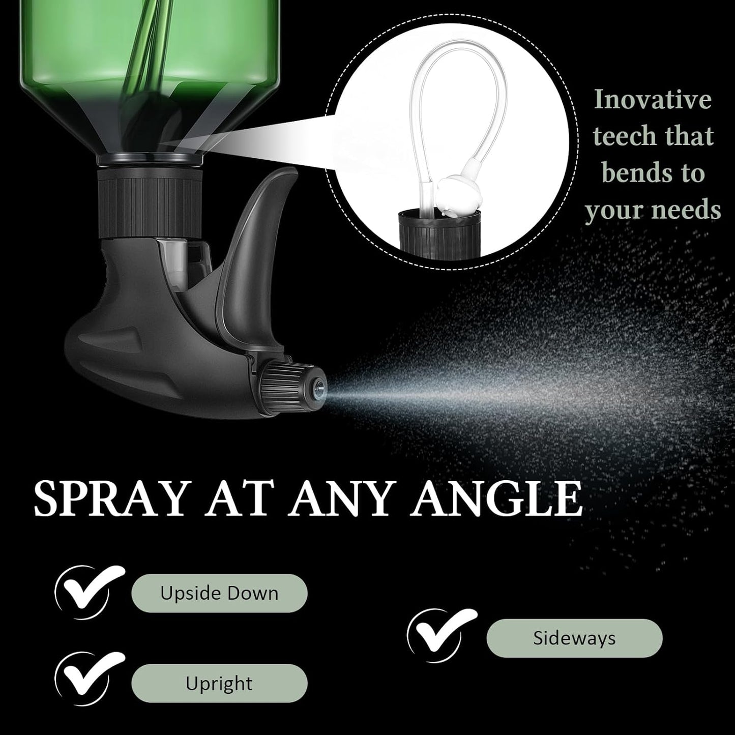 Baderke 2 PCS 360° Spray Bottle, 16 oz Upside Down Spray Bottles, Plastic Spray Bottles is Nice for Plants, Cleaning Solutions, Durable Nozzle w/Fine Mist and Stream Setting(Green)