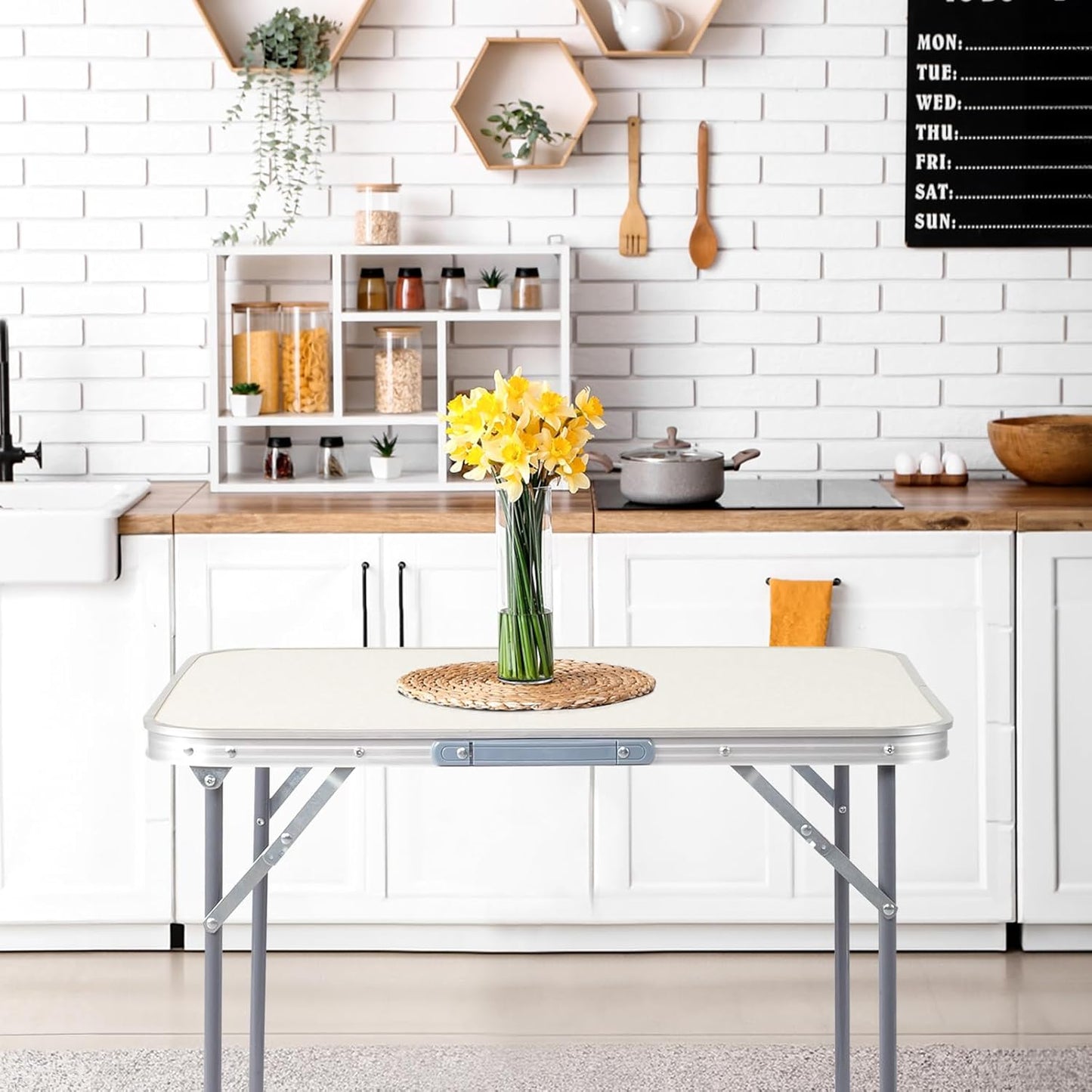 2.0 Ft Folding Portable Camping Table Small Folding Portable Camping Table, Adjustable Height, Outdoor Waterproof Aluminum Lightweight Suitcase Table for Picnic, BBQ, Beach, Dining