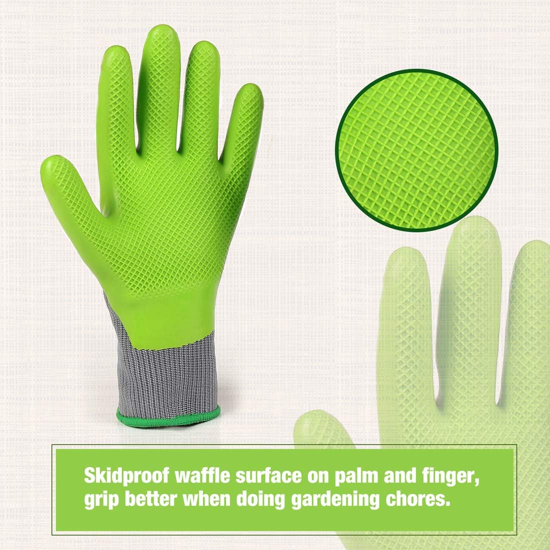 WORKPRO 6 Pairs Garden Gloves, Work Glove with Eco Latex Palm Coated, Gardening Glove, Working Gloves for Weeding, Digging, Raking, and Pruning (Large)