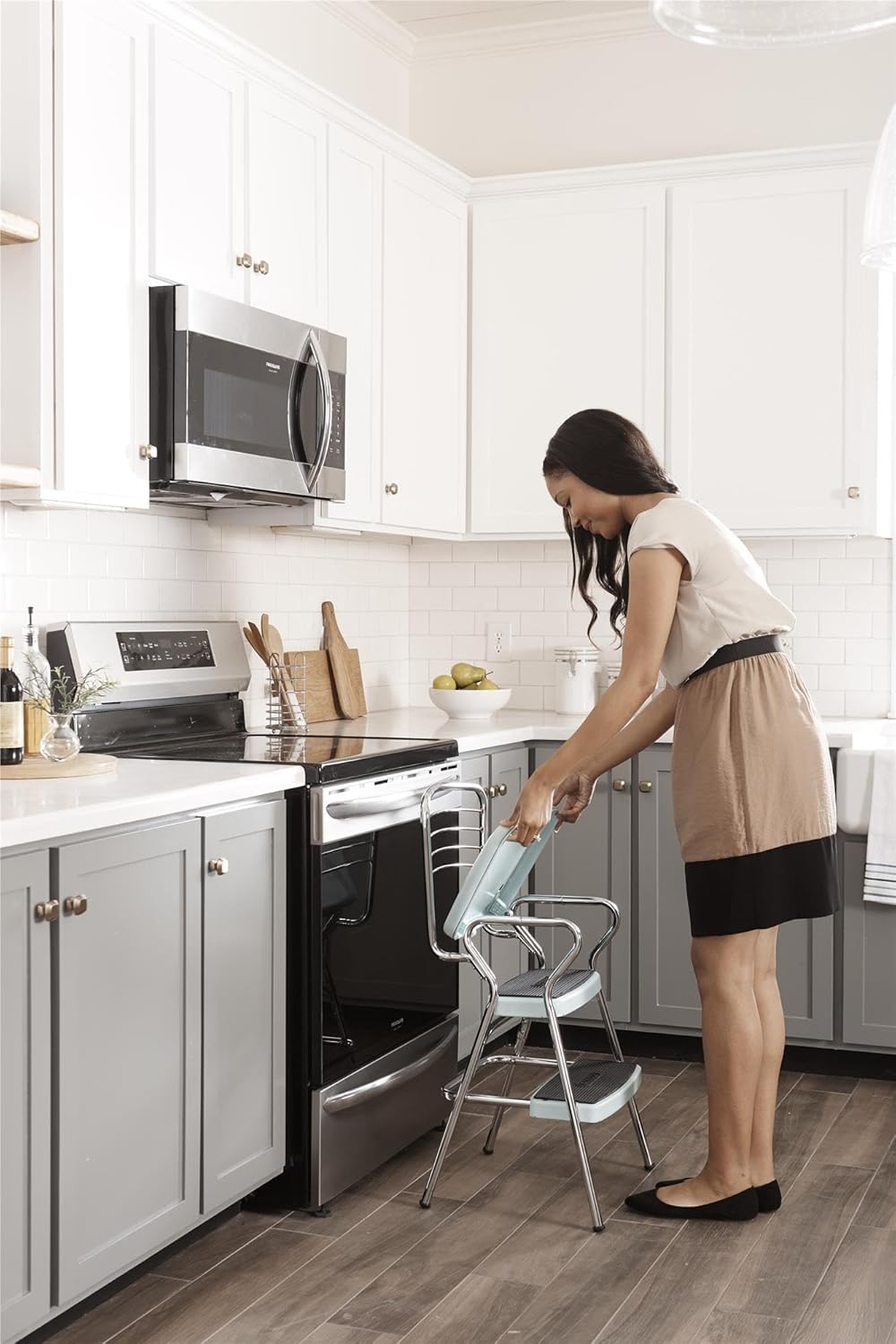 COSCO Stylaire Retro Chair + Step Stool with Flip-Up Seat, Teal