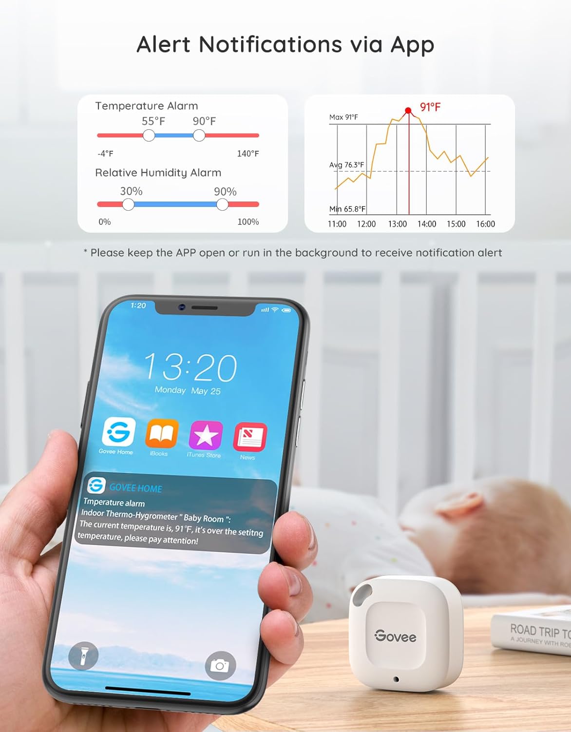 Govee Bluetooth Hygrometer Thermometer, Wireless Thermometer, Mini Humidity Sensor with Notification Alert, Data Storage and Export, 262 Feet Connecting Range, 3 Pack