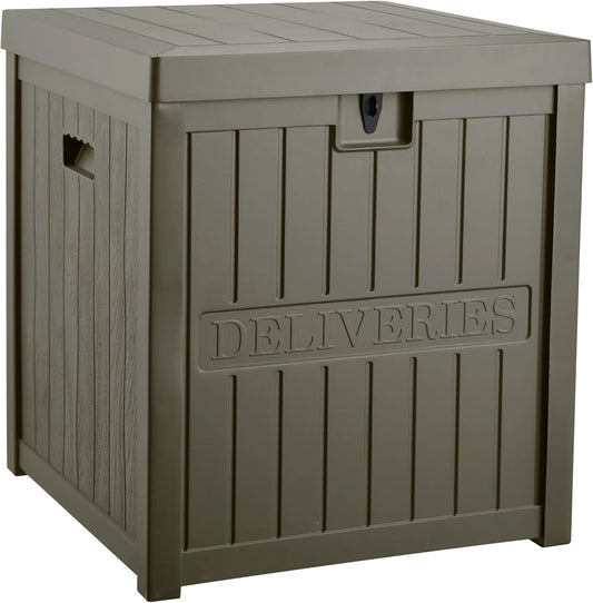 51 Gallon Resin Package Delivery Box for Outside, Lockable Secure Bin for Front Porch, Large Deck Boxes Outdoor Waterproof, Driver Snack Box, Olive