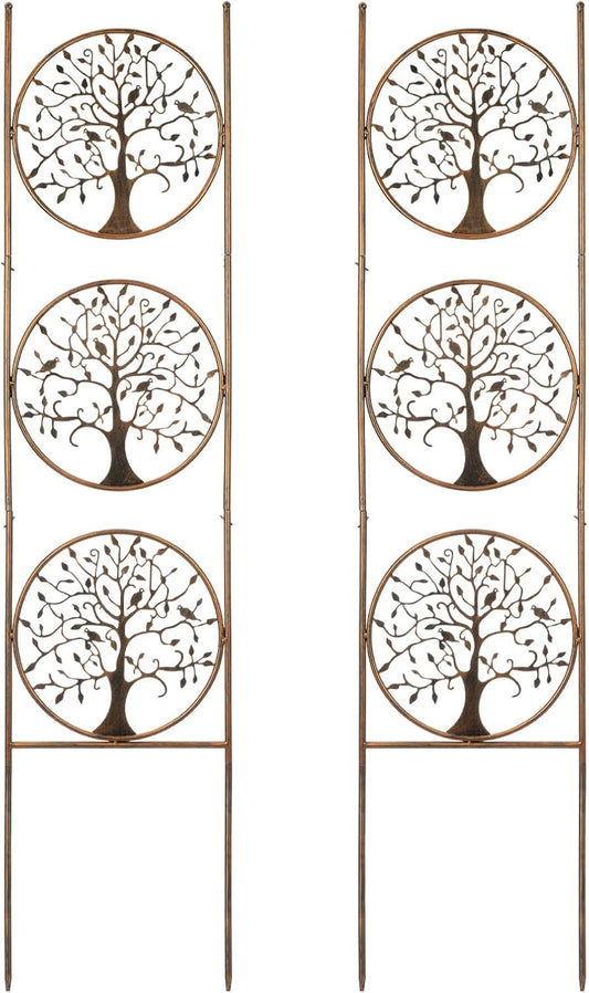 SUNNYPARK Set of 2 Tree in Life Metal Garden Trellis for Climbing Plants, Decorative Vegetables Flowers Vine Trellis for Outdoor Patio 55'' H x 12.4'' W