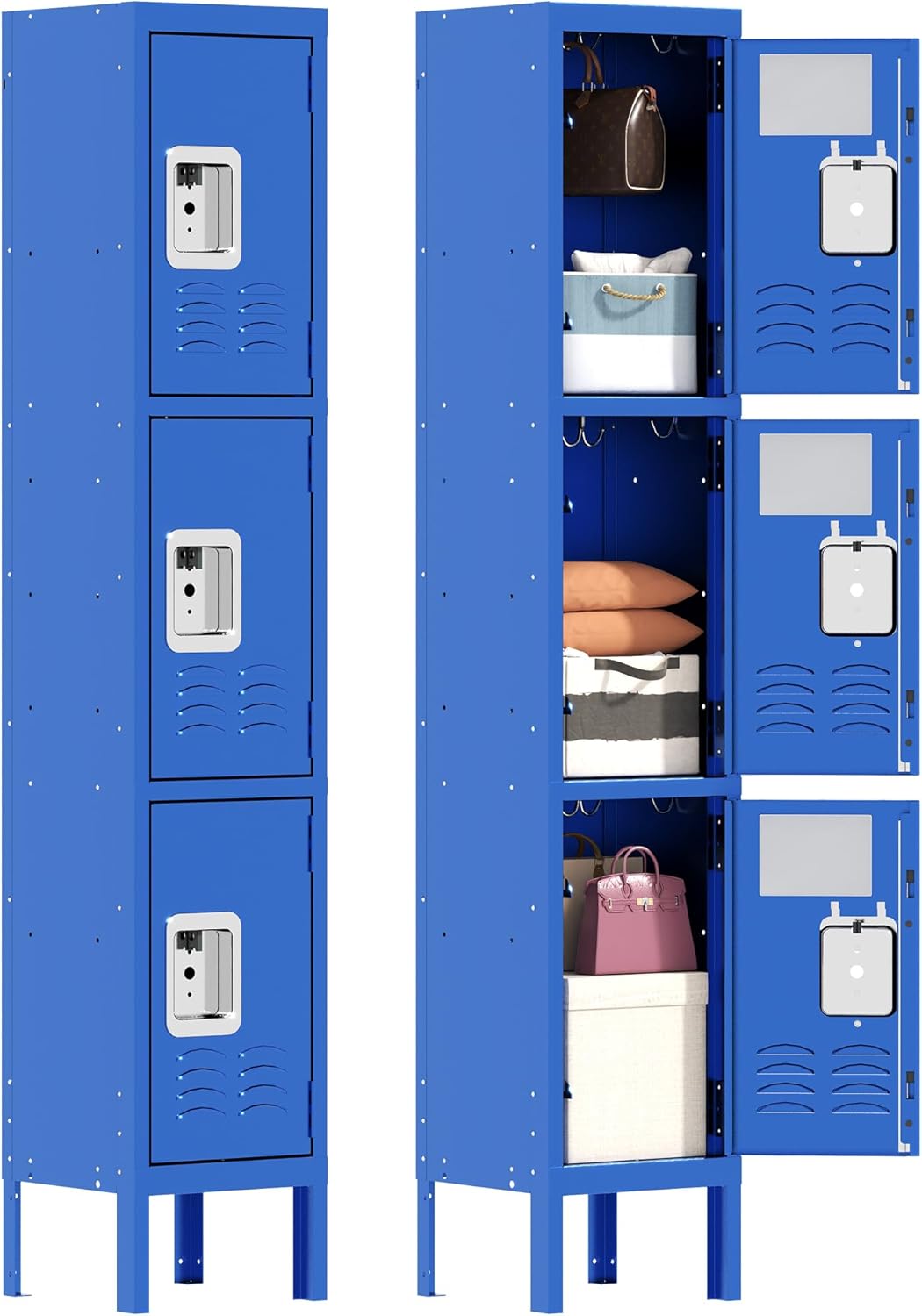 Metal Lockers for Employees, Storage Employee Locker, Storage Lockers with Shelves Steel Cabinet for Home (Blue, 3 Door)