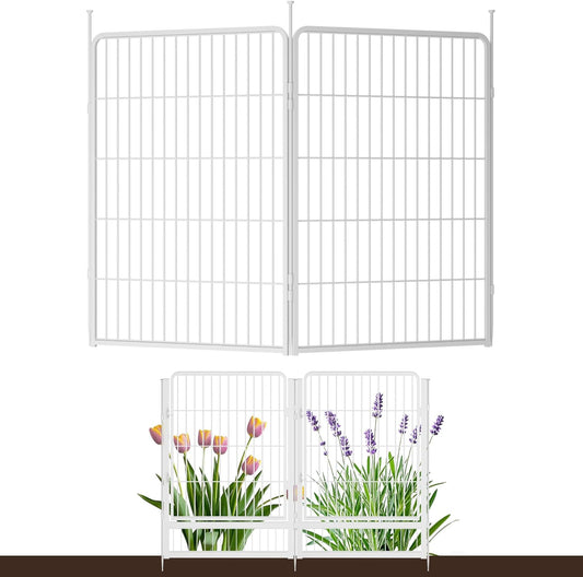 Doorless Garden Fence 40 in(H) x 4.5 ft(L) 2 Panels, Heavy Duty Metal Animal Barrier Fence, No Dig Fence for Dogs, Rabbit Fence for Garden, White