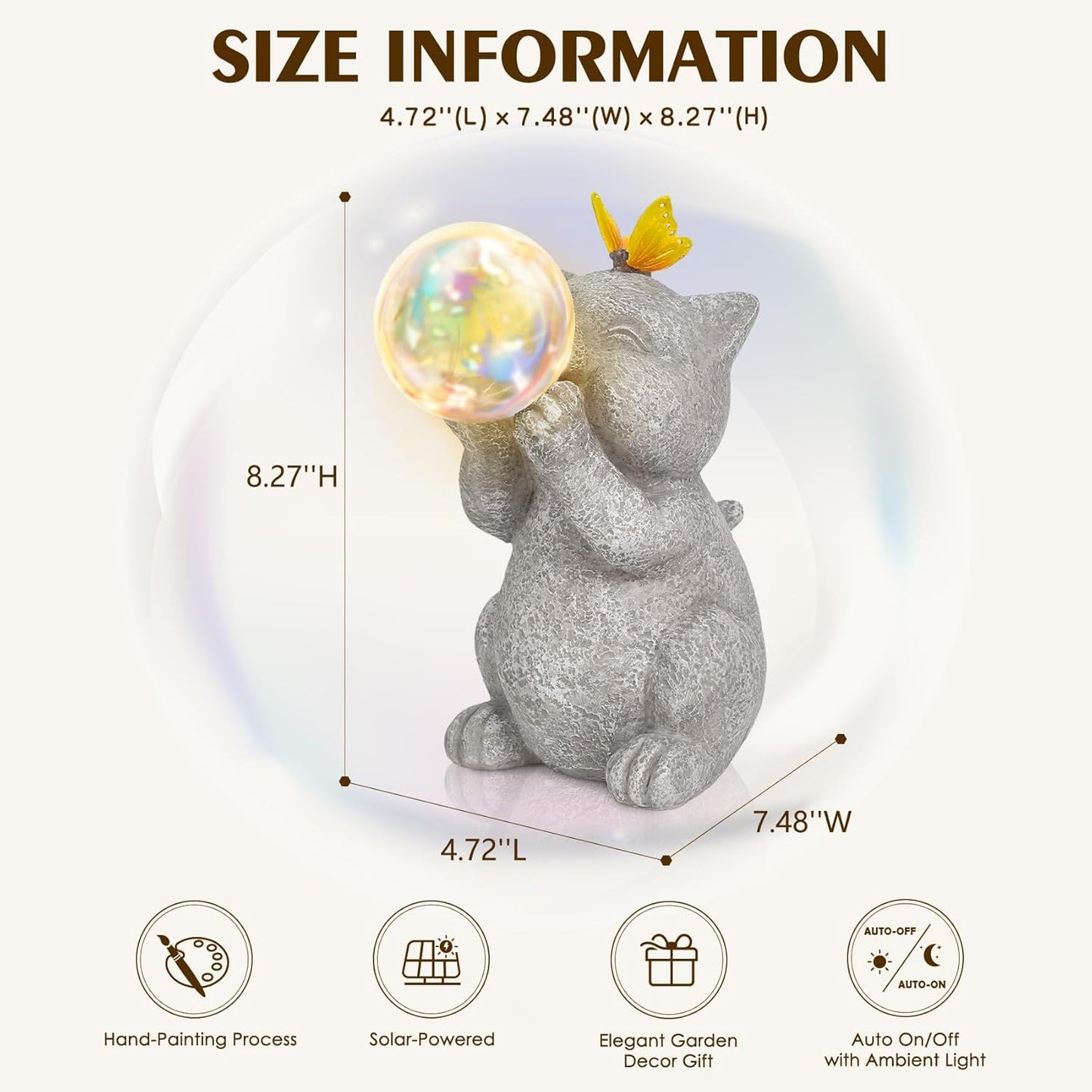 MININOVA Solar Garden Cat Statue, Cat Lover Gifts, Outdoor Bubble Cat Figurines Decor for Outside Yard Patio Lawn, for Housewarming and Birthdays for Mom Women