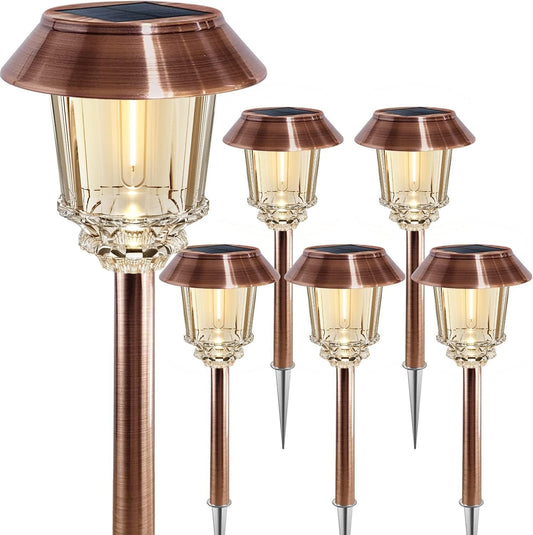 XMCOSY+ Solar Pathway Lights Outdoor - 6 Pack Solar Garden Lights, 10-40 LM Dimmable Solar Lights Outdoor Waterproof Auto On/Off IP 65 Solar Powered Landscape Lighting for Patio Walkway Driveway