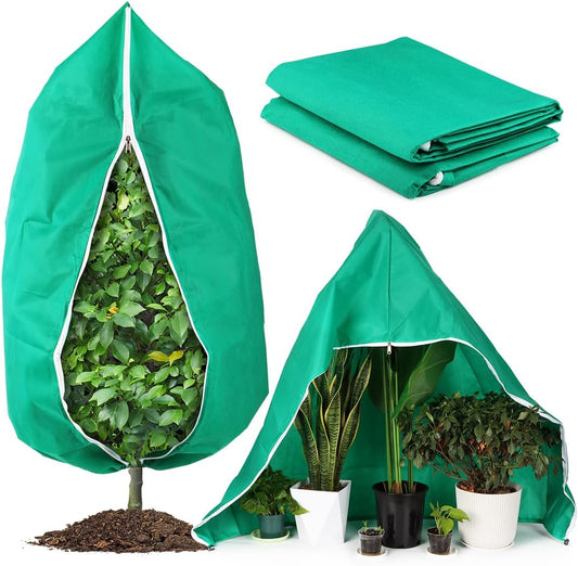 4-Pack Plant Covers Freeze Protection, Frost Covers with Zipper Drawstring, Plant Protectors from Animals, Outdoor Winter Frost Cold Weather Shrubs Trees Jacket Covers (31.5" x 47.3",Green)