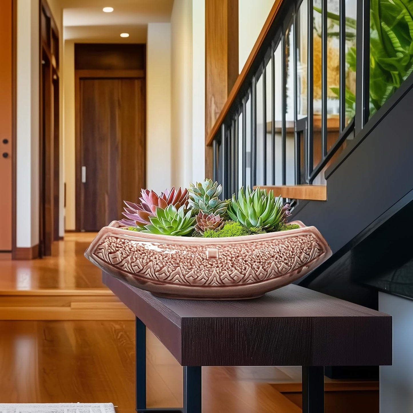 Large Bonsai Pots - 18 Inch Ceramic Succulent Pots with Drainage Hole, Bonsai Planter for Indoor Outdoor Plants, Ceramic Flower Pot, Decorative Plant Pot, Home Decor, Birthday Gifts, Red-Brown