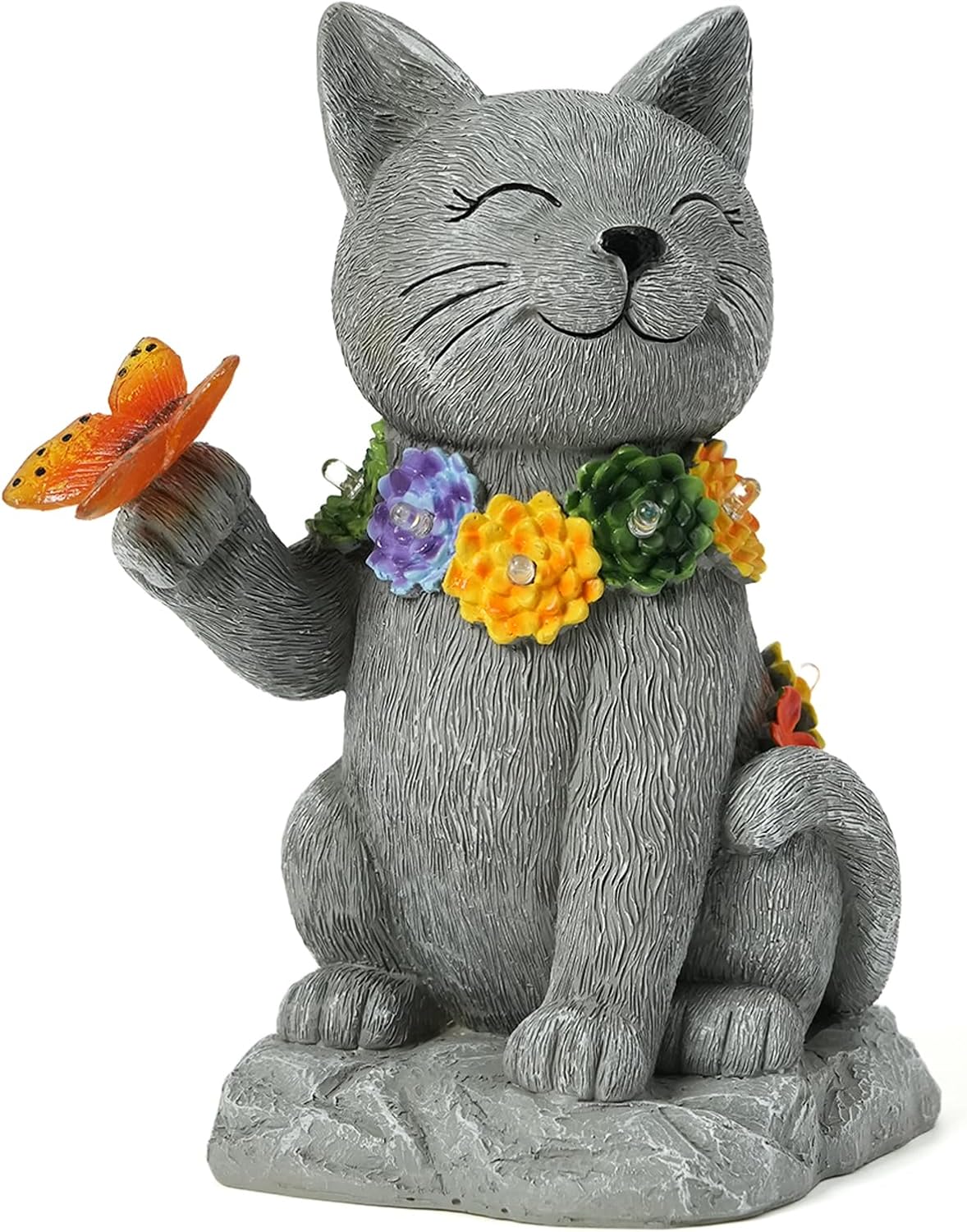 Outdoor Solar Cat Garden Statue - with LED Flower and Butterfly Statue Light, Suitable for Lawn Decor, Porch, Yard Decorations Outdoor, Birthday Gift for Women