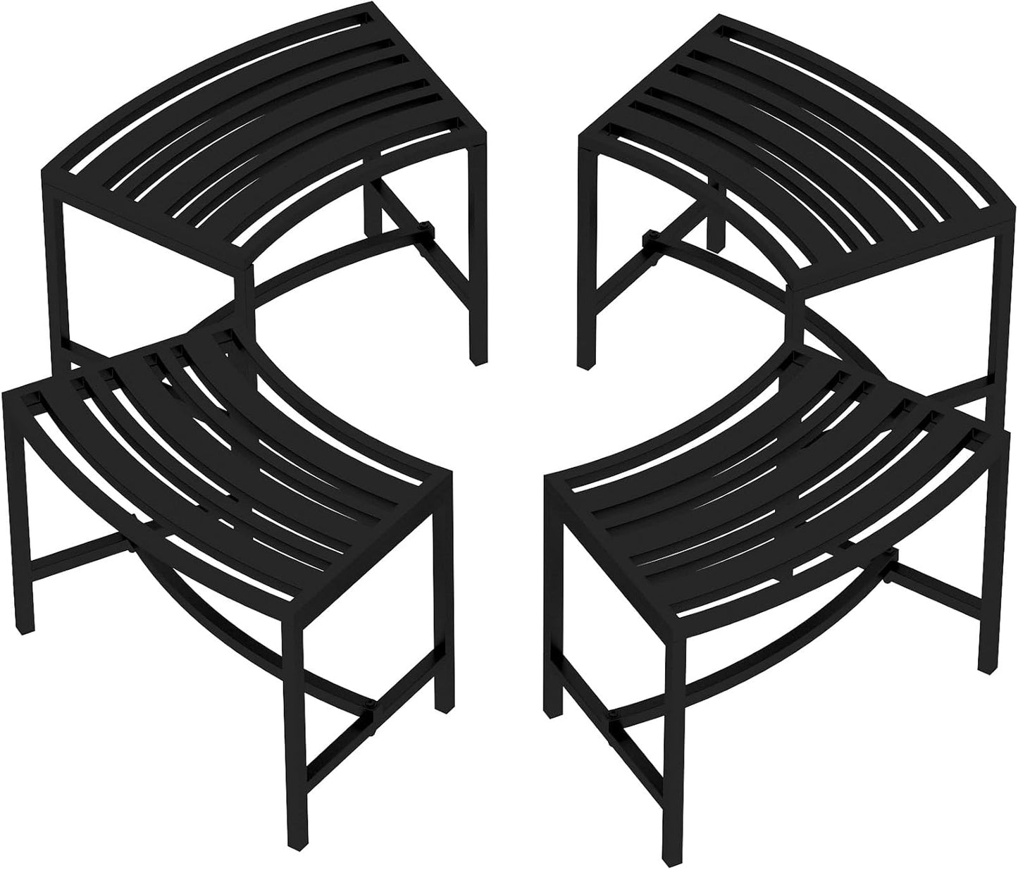 Metal Curved Fire Pit Bench Set of 4, Outdoor Fire Pit Seating, Steel Backless Outside Fire Pit Bench for Garden, Patio, Porch, Backyard, Plant Stand, Heavy Duty Plant Holder, Style 3, Black
