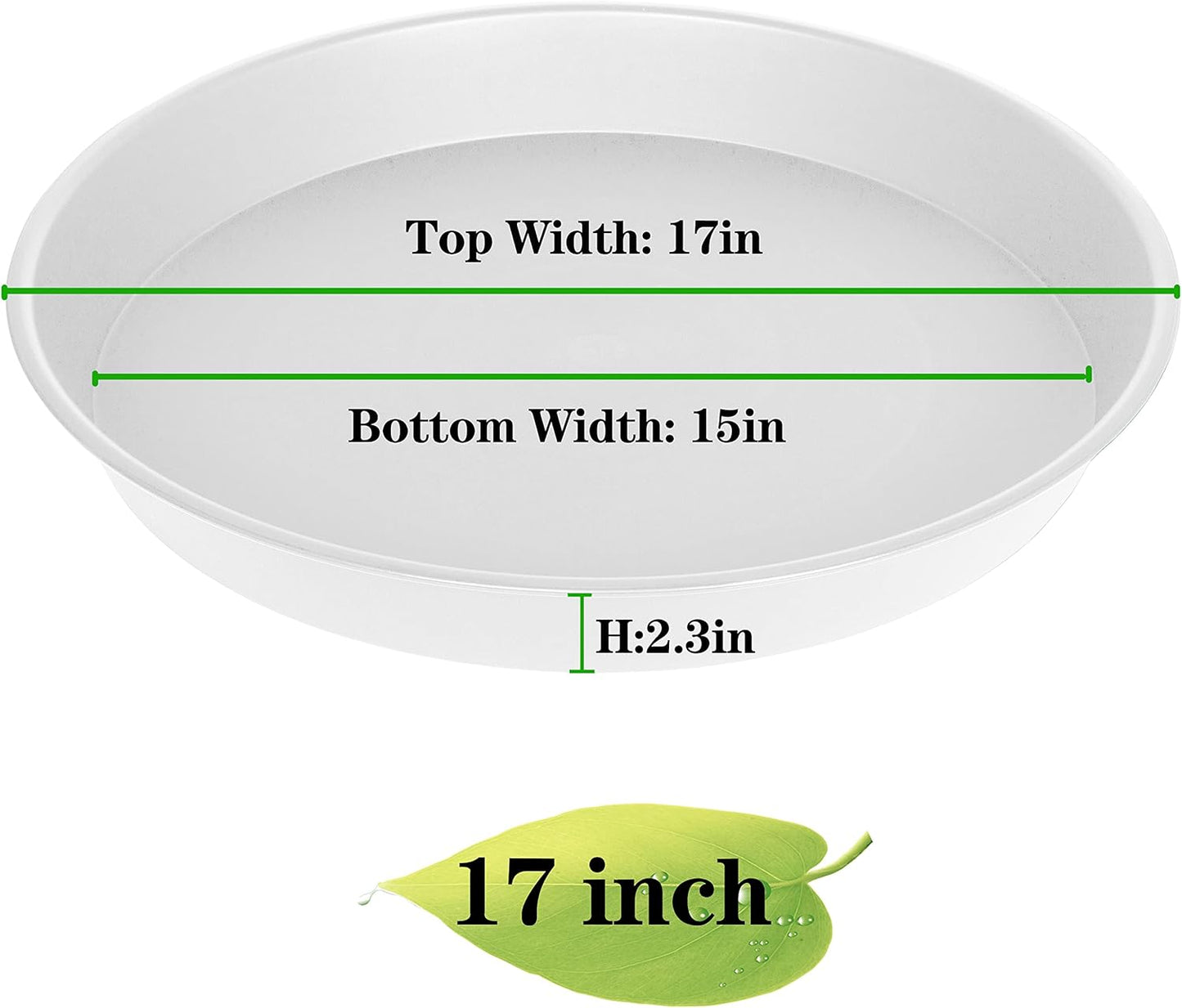 2 Pack of 17 inch Plant Saucer, 2.3" Depth Tray, Large Deep Garden Plastic Flower Planter Plant Trays for Indoors Outdoor Bath Bath (17", Creamy White)