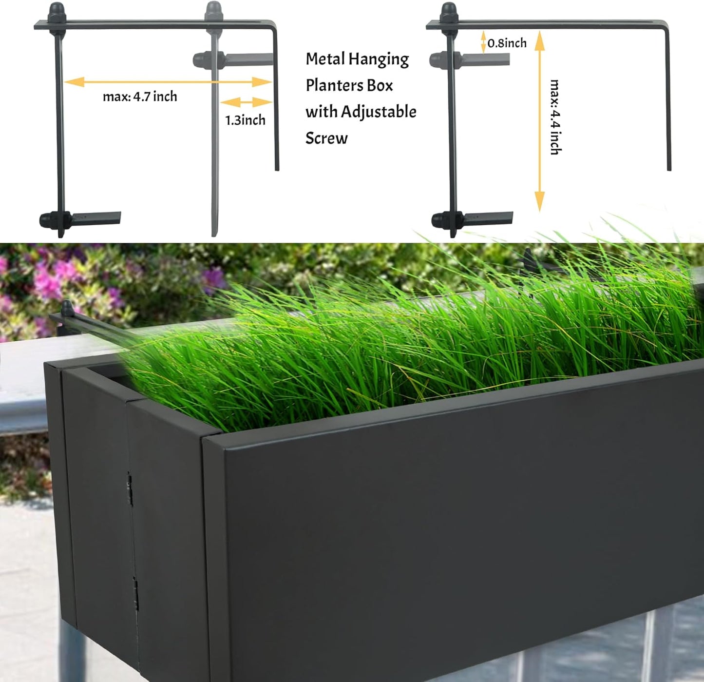 2 Pack Metal Railing Planter Box, 30 Inch Balcony Planters with Adjustable Brackets, Large Hanging Planters for Outdoor Fence Deck