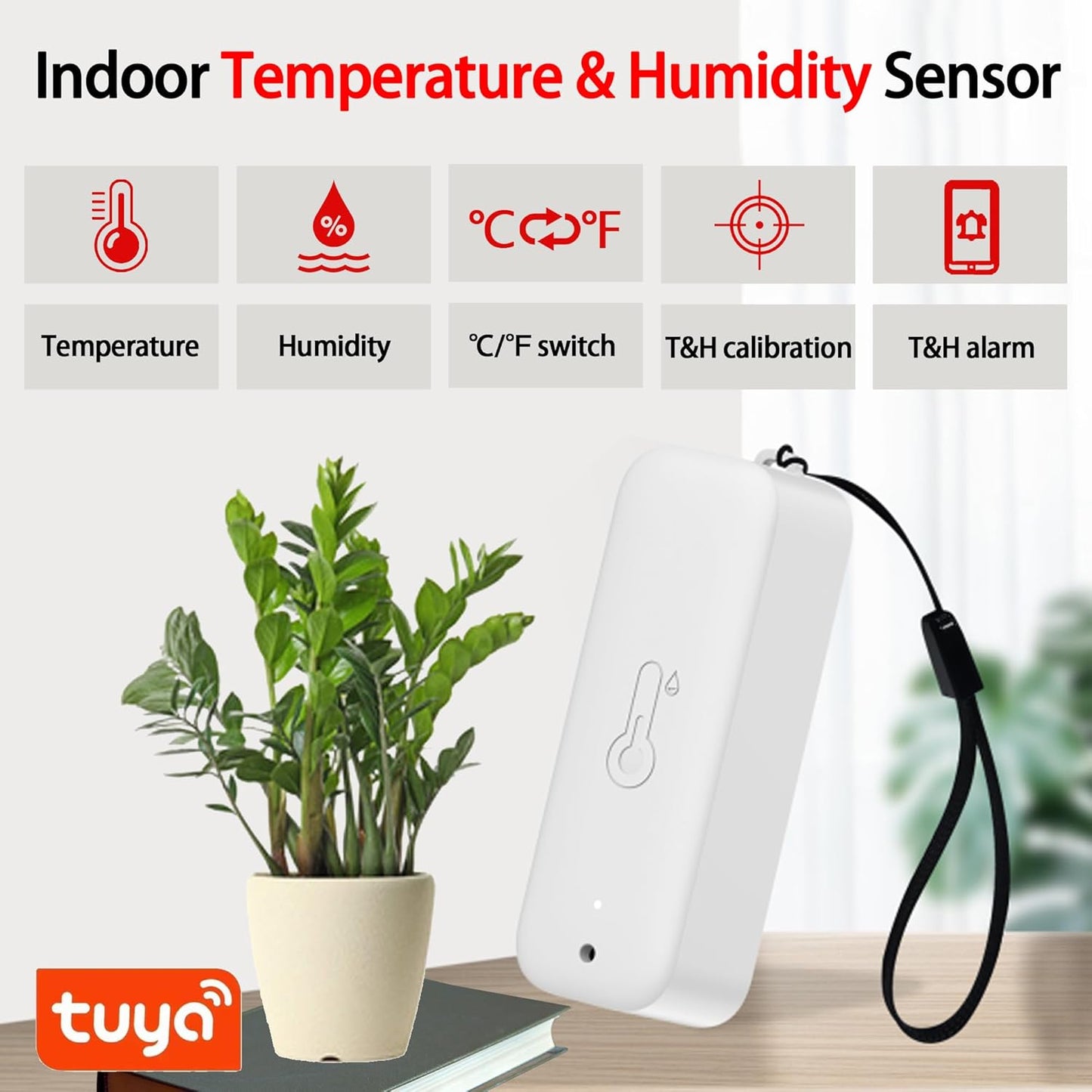 WiFi Hygrometer Thermometer Sensor, Wireless Smart Temperature Humidity Monitor with Remote App Notification Alert, for Home, Greenhouse White (1pack)